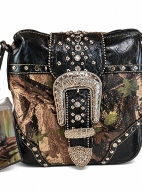 Montana West Studded Western Camouflage Crossbody Bag in Black and Green NWT